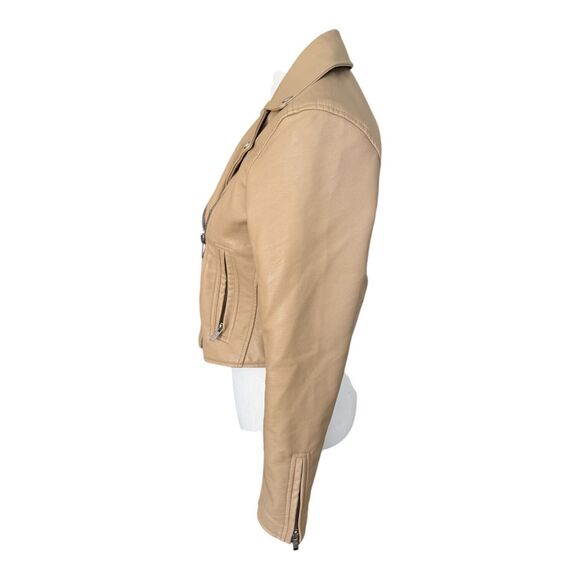 Abercrombie & Fitch Women's Vegan Leather Moto ShortJacket Light Tan Nubuck Sz S - Picture 9 of 16